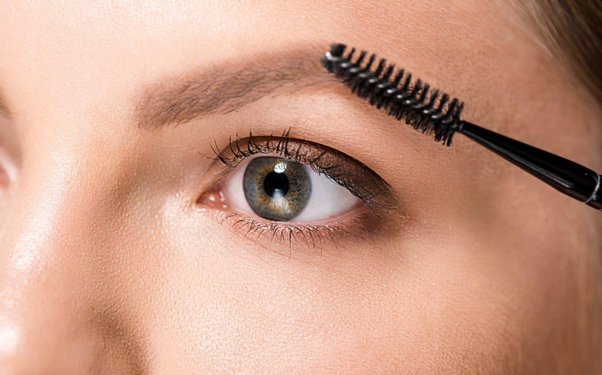 cropped shot of woman with makeup brush for eyebrows